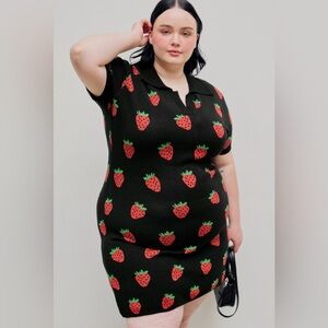 CIDER Sz 0XL Dress Polo Style Collar Strawberry Pattern Knit Short Sleeve NEW